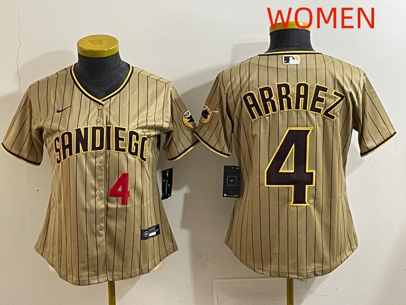 Women San Diego Padres #4 Arraez Brown Stripe Game 2025 Nike MLB Jersey style 2->women mlb jersey->Women Jersey